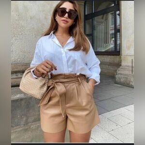 Stylish Tan High-Waisted Shorts with belt